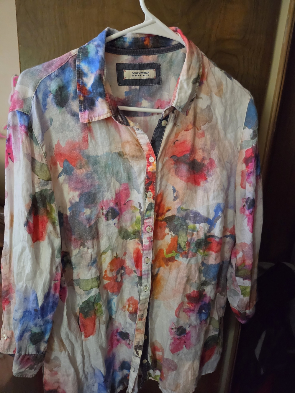 Lightweight Watercolor Floral Button-Up Shirt